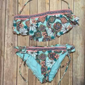 Hobie Swim Flounce Floral Bikini Size Large NWOT